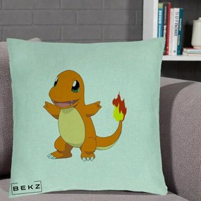 Perna Personalizata Charmander Pokemon, 40x40 cm, Verde Menta, Husa Detasabila, Perna Inclusa, BEKZ®