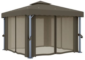 Pavilion cu perdea  sir de lumini LED, gri taupe, 3x3 m Gri taupe, 3 x 3 m