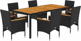 vidaXL Set mobilier grădină perne 7 piese negru poliratan/lemn acacia