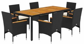 3278631 vidaXL Set mobilier grădină perne 7 piese negru poliratan/lemn acacia