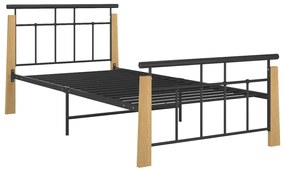 324897 vidaXL Cadru de pat, 90x200 cm, metal și lemn masiv de stejar