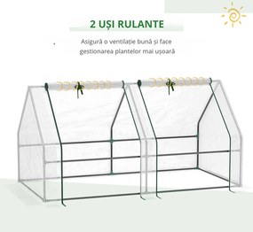 Outsunny Mini Seră Portabilă din PE pentru Grădină, cu Uși cu Fermoar și Acoperiș pentru Protecție UV/Apă, 180x90x90 cm, Alb | Aosom Romania