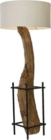 Lampadar din lemn de tec lucrat manual, natur, cu picior sculptat și raft din metal negru, finisaj natural, 200 x 75 x 75 cm, „Valencay”