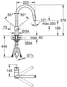 Baterie de bucatarie Grohe Minta , 3/8'', monocomanda, pipa inalta, dus extractabil, pivotanta, warm sunset - 32321DA2