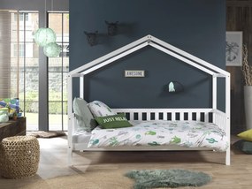 Set DALLAS în alb format dintr-un Pat copii Vipack cu gard (90 x 200 cm) și o SALTEA PAT COPII Basic Cool (90 x 200 x 10 cm).