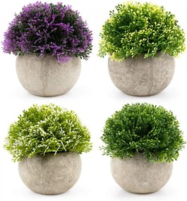Set de 4 plante artificiale in ghiveci Fasmov, plastic, bej/verde/violet, 9 x 12 cm