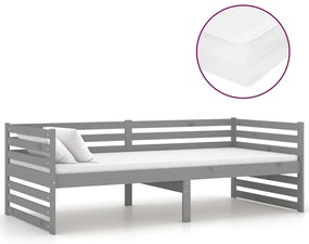 3083646 vidaXL Pat de zi cu saltea, gri, 90x200 cm, lemn masiv de pin