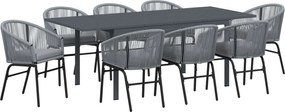 vidaXL Set de masă pentru grădină 9 pcs Gri poliratan