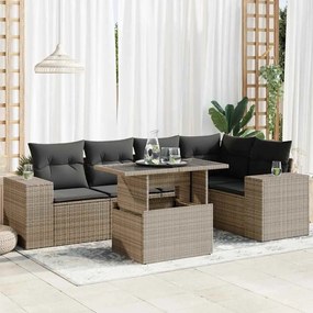 3326801 vidaXL Set mobilier grădină cu perne, 6 piese, gri, poliratan