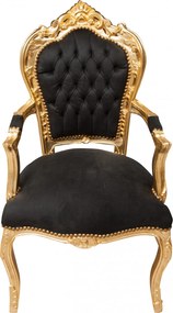 Fotoliu stil francez Ludovic al XVI-lea din lemn masiv de fag, negru, foita de aur