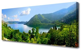 Tablou pe panza canvas Pădure Munți Lac Peisaj Verde Albastru