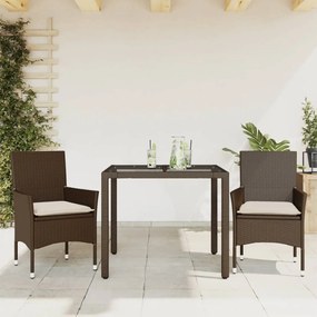 vidaXL Set mobilier de grădină cu perne 3 piese maro poliratan&amp;sticlă