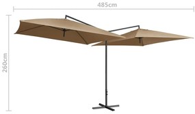 Umbrela de soare dubla, stalp din otel, gri taupe, 250x250 cm Gri taupe