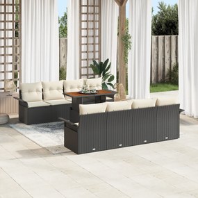 vidaXL Set de canapea de grădină cu 9 piese, perne incluse, pe negru, din rattan polițat și acacia.
