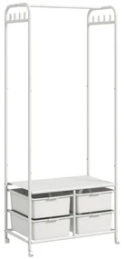 HOMCOM Suport Cuier cu Rafturi pentru Pantofi și 4 Coșuri, Cuier Intrare din Oțel și Plastic, 8 Agățători, 63x37x153 cm, Alb | Aosom Romania