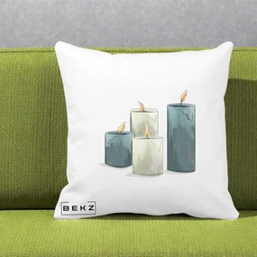 Perna Decorativa Lumanari Hygge Alb-Verde, 40x40 cm, Alba Mata, Husa Detasabila, Perna Inclusa, BEKZ®