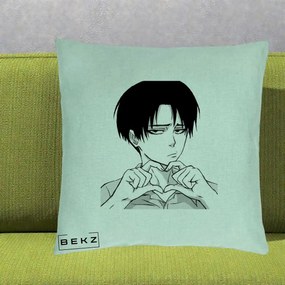 Perna Personalizata Levi Ackerman Inima, 40x40 cm, Verde Menta, Husa Detasabila, Perna Inclusa, BEKZ®