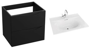 Set dulap baza suspendat Rune Asger 2 sertare 60 cm negru mat si lavoar alb lucios