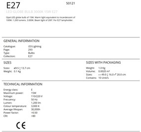 Bec LED E27 15W 3000K lumina calda GLOBE opal SV-50121