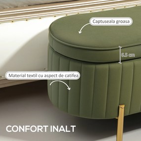 HOMCOM Băncuță Tapițată pentru Dormitor cu Capitonaj Canelat și Picioare Metalice, 108x44x43,5 cm, Verde | Aosom Romania