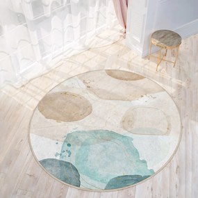 Covor albastru/bej lavabil rotund ø 150 cm Puddle – Mila Home