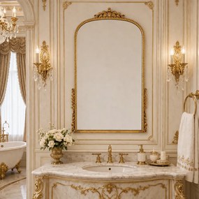 Oglindă decorativă de perete, ramă aurie antichizată, 60x80 cm