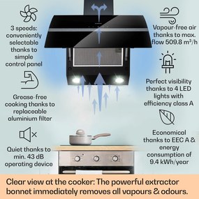 Klarstein Clara 60, hotă, 509 m³/h, ecran tactil, iluminare ambientală
