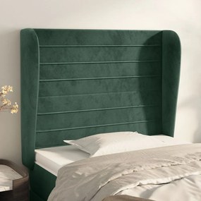 3118135 vidaXL Tăblie pat cu aripioare verde închis 93x23x118/128 cm catifea