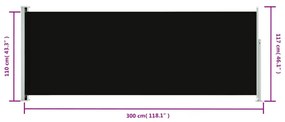 Copertina laterala retractabila de terasa, negru, 117x300 cm Negru, 117 x 300 cm