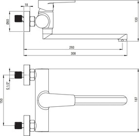 TUBO Baterie pentru lavoar montare pe perete BUT_080M