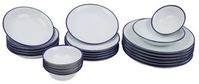 Set de veselă din porțelan, 24 piese, alb/albastru