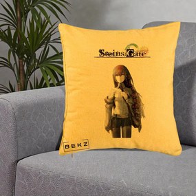 Perna Personalizata Steins Gate Kurisu Makise Anime, 40x40 cm, Galben, Husa Detasabila, Perna Inclusa, BEKZ®