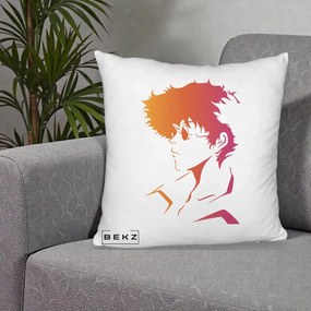 Perna Decorativa Cowboy Bebop Spike Silueta Gradient, 40x40 cm, Alb Pufos, Husa Detasabila, Perna Inclusa, BEKZ®