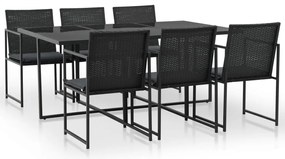 vidaXL Set mobilier de exterior cu perne, 7 piese, negru, poliratan