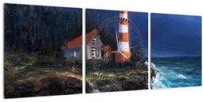 Tablou - Far pe malul oceanului, aquarelă (cu ceas) (90x30 cm)