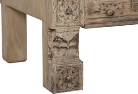 Bufet rustic din lemn reciclat, natur, cu 2 uși, decor sculptat manual și balamale fluture din metal, 92 x 167 x 51 cm, „Rigora”