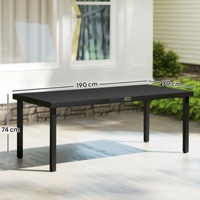 Outsunny Masă de Grădină cu Blat Textură Lemn 190x90 cm pentru 8 Persoane, Masă de Dining de Exterior Dreptunghiulară din Aluminiu și Plastic, pentru Terasă, Balcon, Negru | Aosom Romania