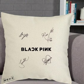 Perna Personalizata K-pop BLACKPINK Tinute Negre Grup Simplu, 40x40 cm, Ecru, Husa Detasabila, Perna Inclusa, BEKZ®