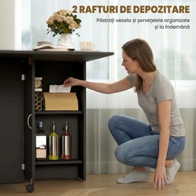 HOMCOM Masă Pliantă din Lemn cu Roți, pentru 4-6 Persoane, 75x140x75 cm, Negru | Aosom Romania