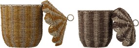 Set 2 coșuri depozitare din iarbă de mare împletită, natur, cu capac și dungi verticale, 37x50 cm și 32x43 cm, „Cikkeline"