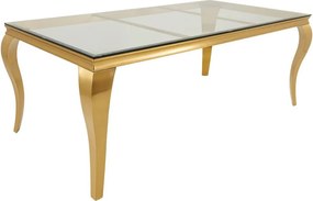 Masa dining, Lemn de Tec, Sticla, Otel Auriu, MODERN BAROCK BARRACUDA 200cm