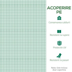 Învelitoare pentru seră Outsunny PE cu 12 ferestre, ușă rulabilă și margini îngropate, 3x2x2 m, de culoare verde | Aosom Romania