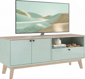 HOMCOM Comodă TV 120 cm, corp TV pentru televizoare până la 91,4 cm cu 2 uși, sertar, compartiment deschis, verde deschis | Aosom Romania