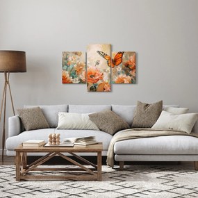 Tablou - Fluture și flori, pictură în ulei (90x60 cm)