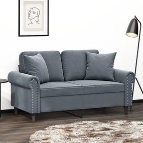 Canapea cu 2 locuri cu pernute, gri inchis, 120 cm, catifea