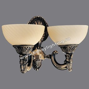 Aplica Omega cu 2 Brate, Desing Clasic, Finisaj Bronz Antic, Abajur Crem - Bussy Lighting 3035-52-29A