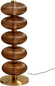 Lampă de masă din sticlă,maro, cu structură din alamă antichizata, formă sferică, finisaj vintage, 80x29 cm, „Auralis"