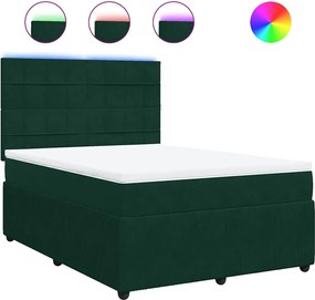 vidaXL Pat box spring cu saltea, verde închis, 140x190 cm, catifea