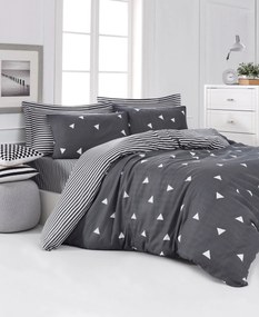 Set lenjerie pat 143EPJ4425, bumbac/poliester, gri/alb, 220x240 cm, cu