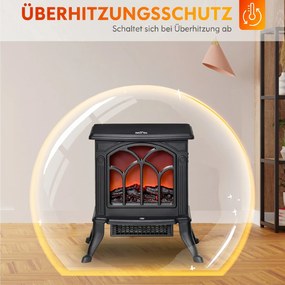 HOMCOM Șemineu Electric 750/1500 W cu Efect de Flacără Acoperire 15-20 m², Negru | Aosom Romania